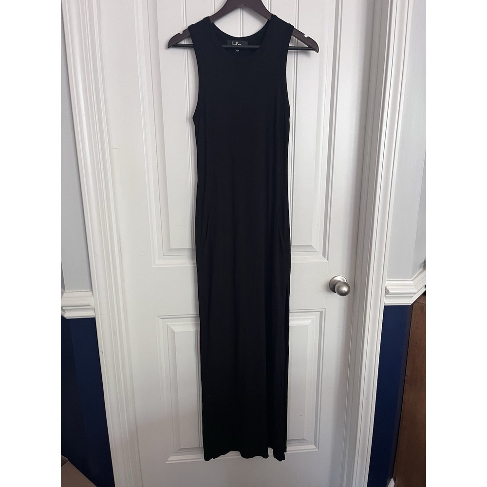 Lulu's Maxi Dress Sleeveless Black Bodycon Slit Mock‎ Neck 298